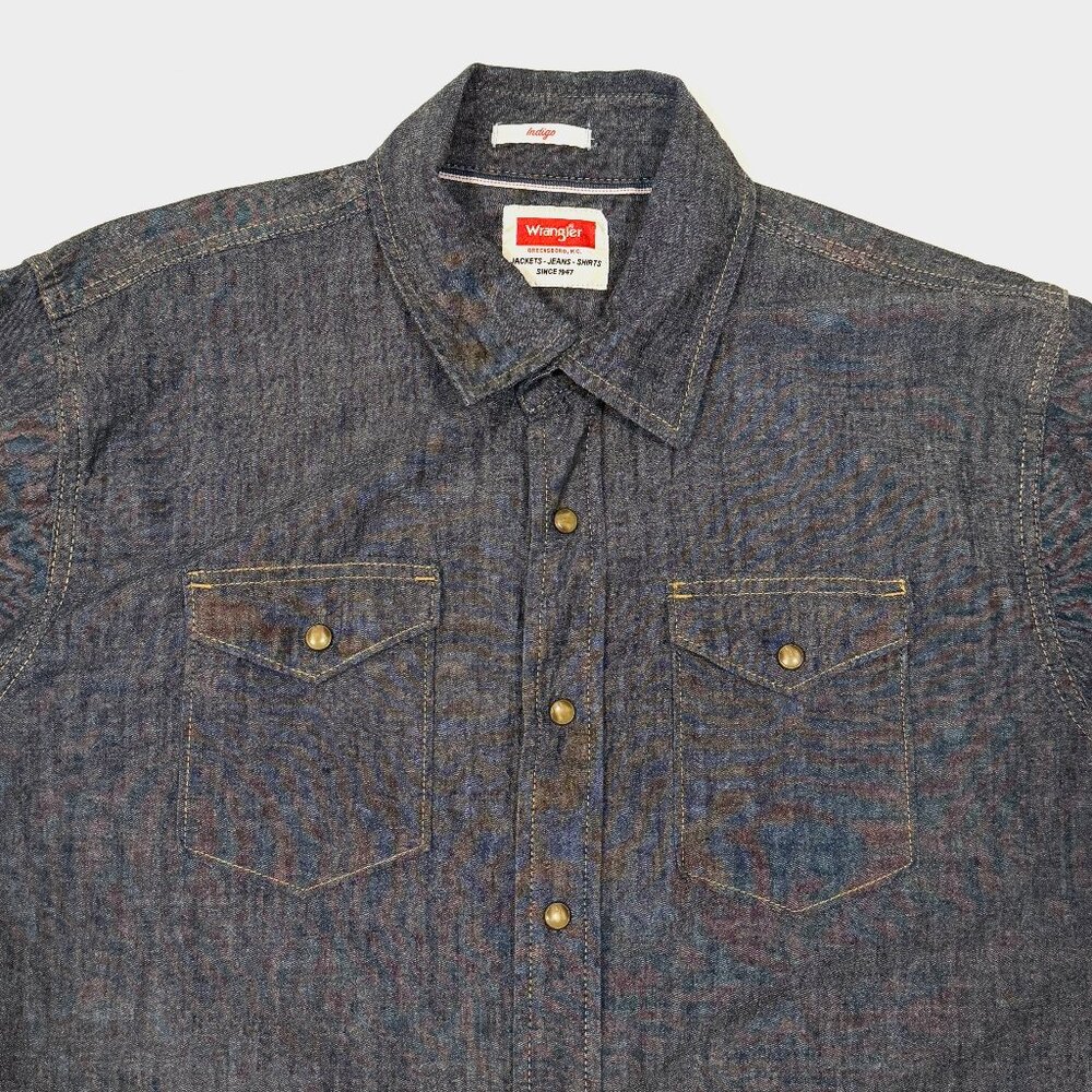 Wrangler Indigo Pearl Snap Western Denim Long Sleeve Button Up Medium